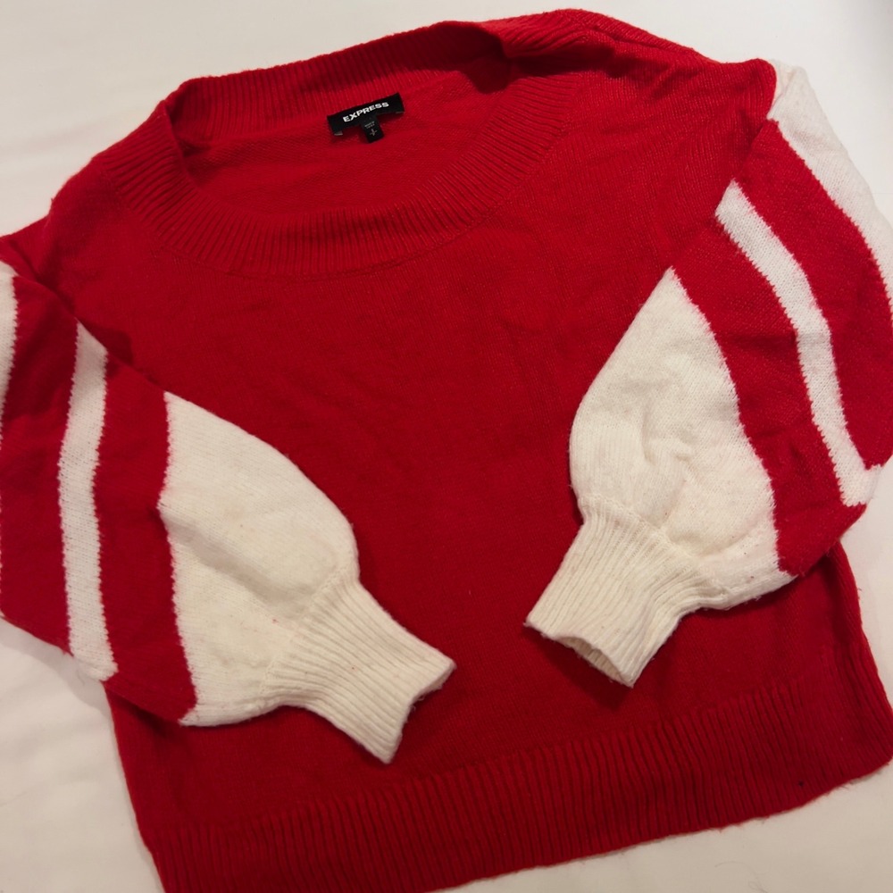 Express Red White Stripe Puff Sleeve Sweater Size S